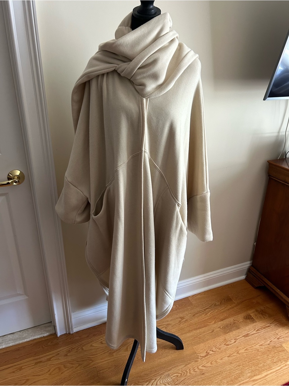 FP Beach Cozy Cream Draped Cape Coat with Oversized Collar